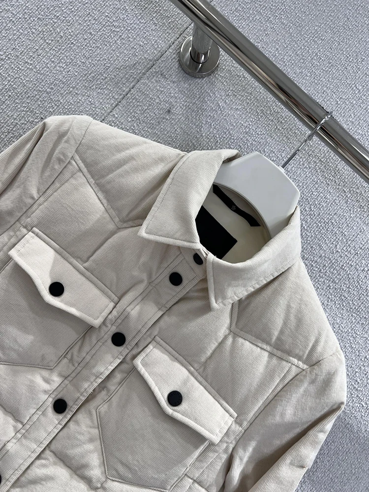 سترة شتوية بيضاء غير رسمية للنساء، سترة سميكة ذات صدر واحد فضفاضة