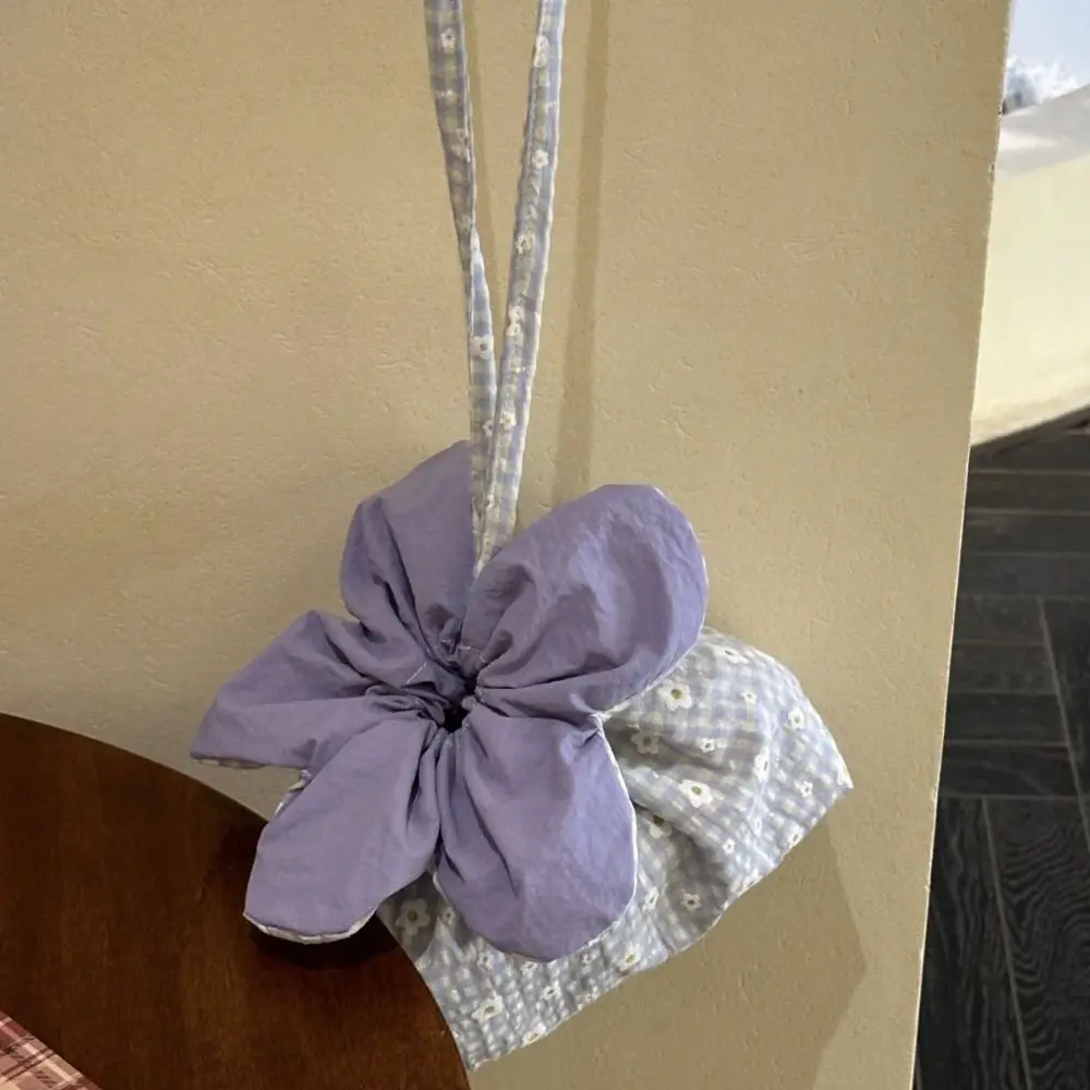 

Lightweight Plaid Flower Drawstring Bag Cloth Portable Small Crossbody Bag Cute Bundle Pocket ins Shoulder Bag Shopping