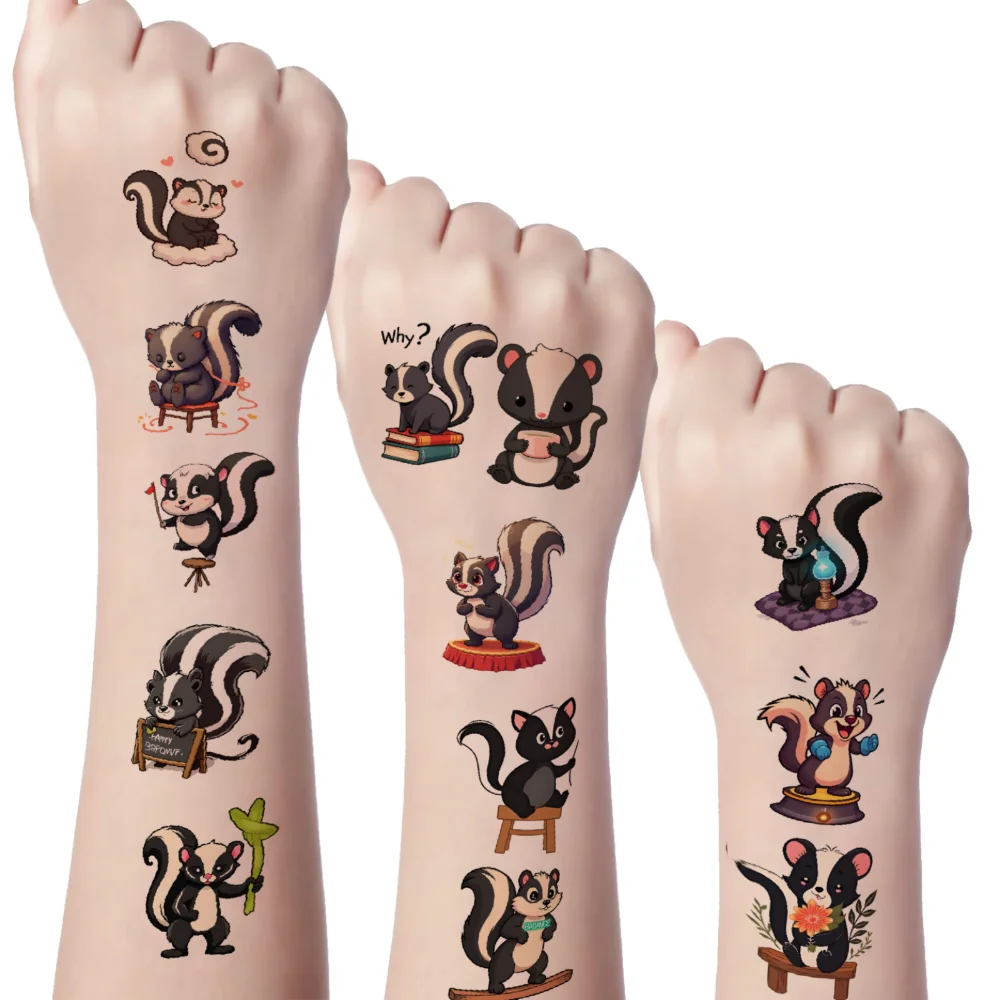 

54pcs Temporary Tattoo Skunk Tattoos Cartoon Cute Tattoos Waterproof Long-lasting Body Stickers For Arms Cheeks