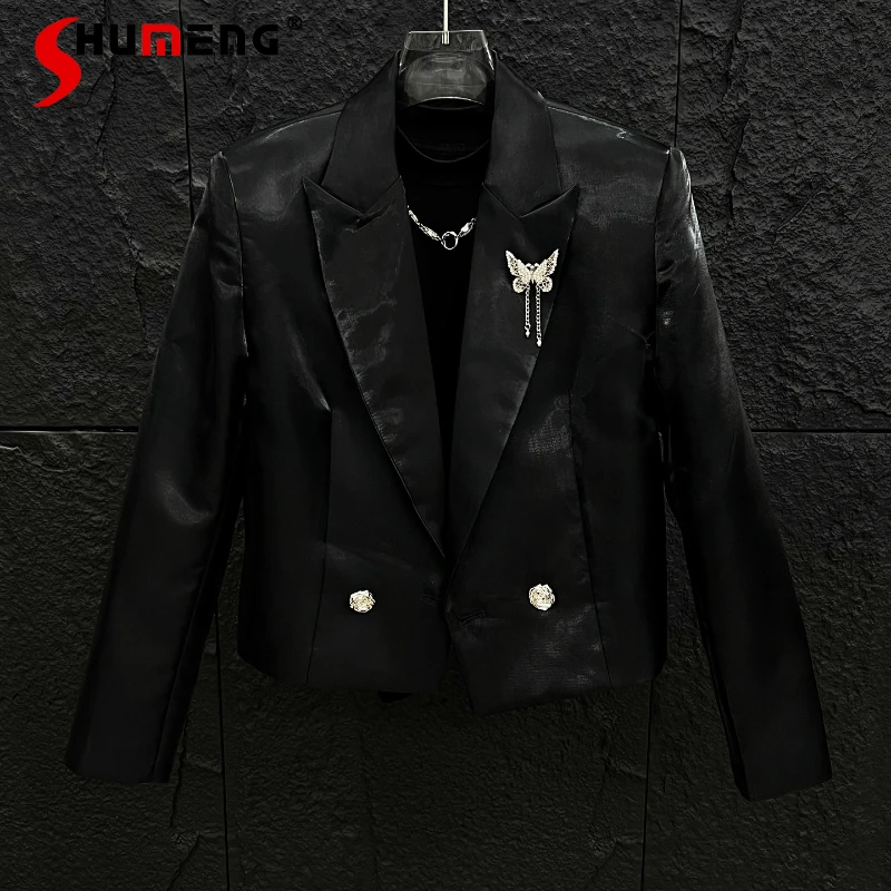 

2025 Autumn New Men's High-End Metal Decoration Shiny Suit Jackets Men's Trend Tailored Coats Fashion Simple Short Style Blazers