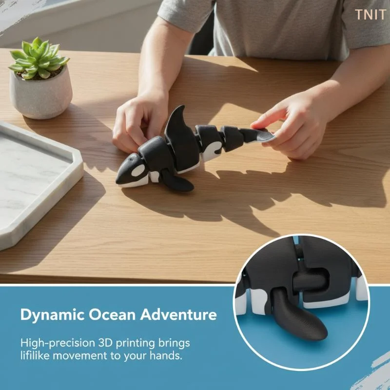 Flexible Joint Simulation Marine Animal Ornament 3D Printed Shark Killer Whale Figurine Home Decor Ideal Present For Family Frie