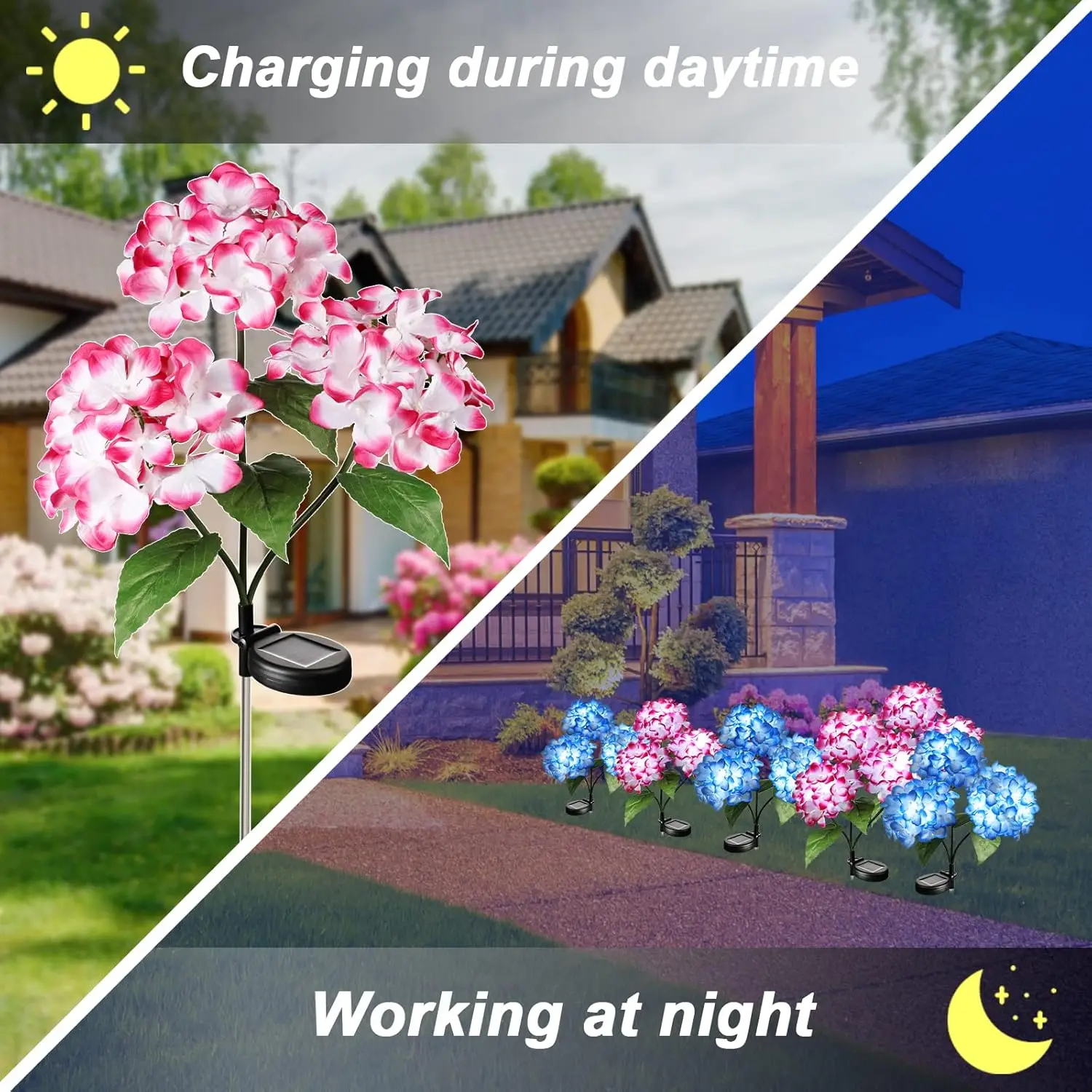 3Head Hydrangea Rose Flower Solar Led Light Outdoor Garden Lawn Lamps for Garden Vegetable Patch Patio Country House Decoration