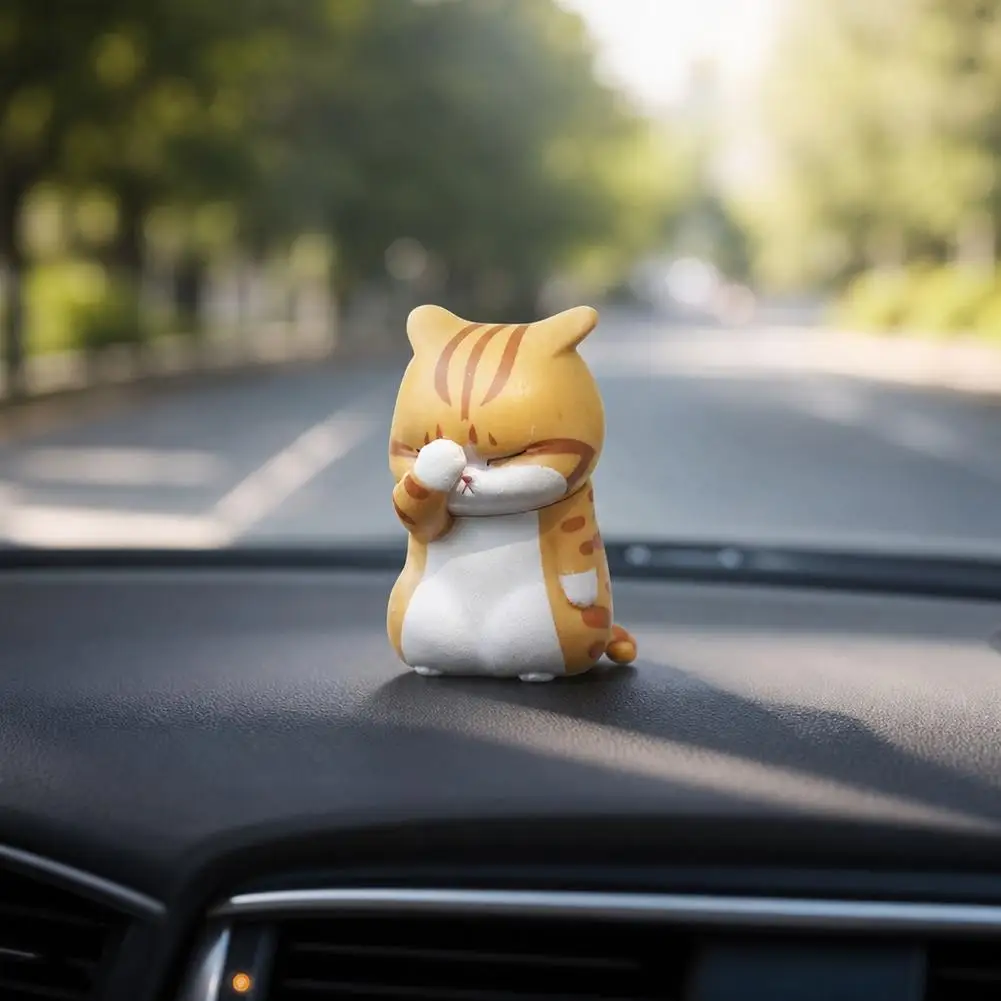 Cute Tabby Cat Decorative Small Ornaments Mini Dashboard Ornament Orange Cat Figurine Desktop Monitor Decor Auto Interior Decor
