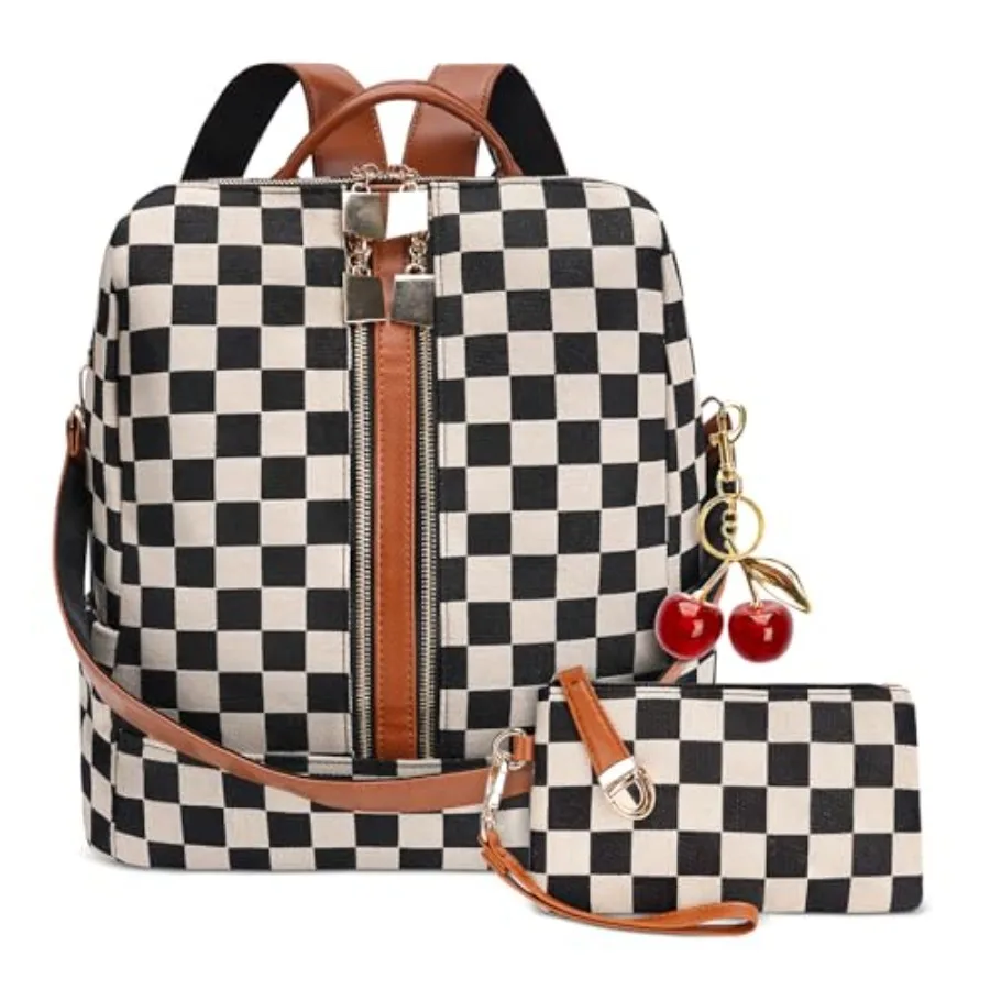 

Checkered Backpack Purse for Women, Plaid Back Pack Handbag, Fashion Everyday Shoulder Bag with Wallet
