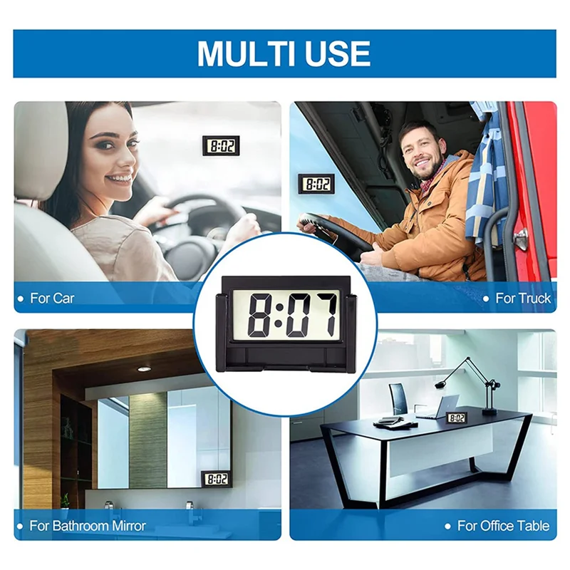 AMEXIAOXU  Small Digital Car Dashboard Clock Battery Operated Big Clear LCD Time Display For Automotive, Motorcycle &Truck