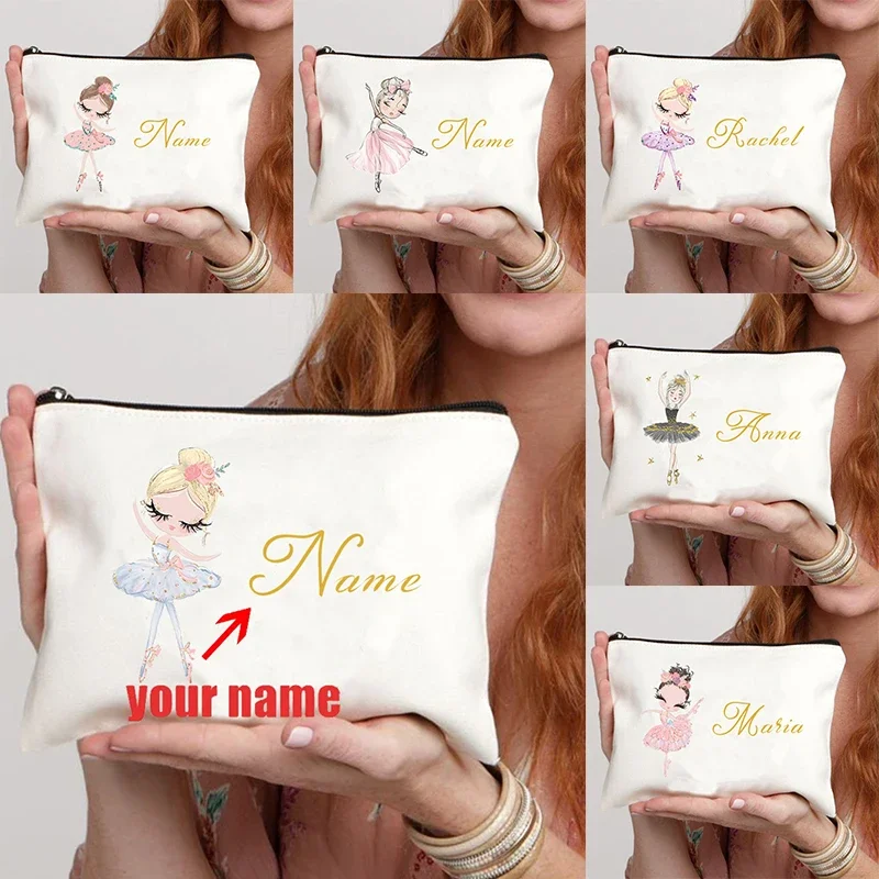 Personalized Bridesmaid Name Makeup Bag Ballet Girl Name Custom Gift for Students Ballet Teachers Cosmetic Case Women Purse