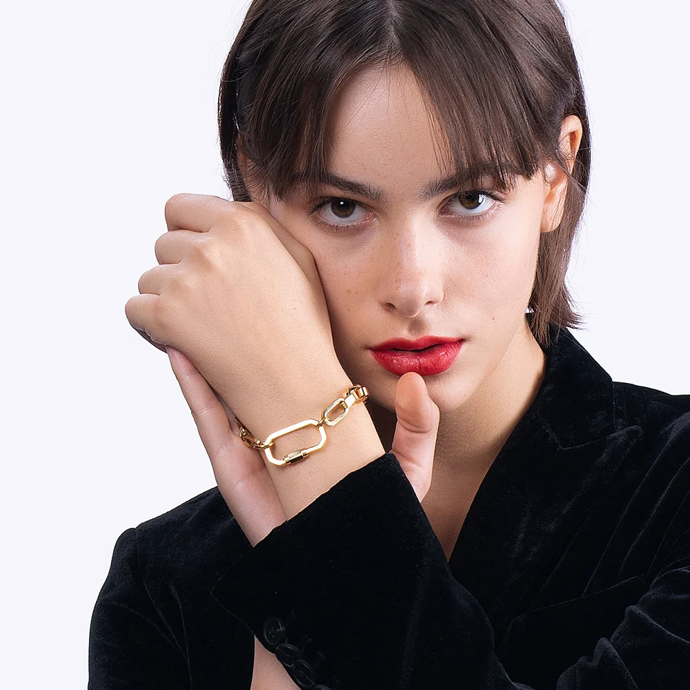 ENFASHION Punk Geometric Screw Bracelets For Women Gold Color Bracelet 2020 Stainless Steel Chain Fashion Jewelry Pulseras B2219