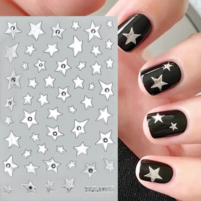 Shiny 3D Five-Pointed Star Series Nail Art Stickers Pentagram Nail Decoration Slider Decals DIY Accessories