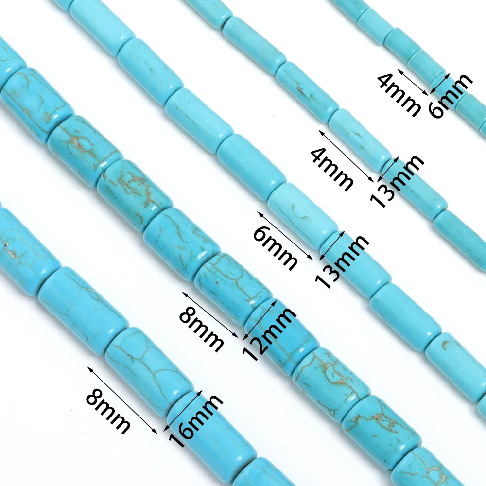 Natural Blue Turquoises Stone Beads Tube Shaped Loose Spacer Bead Cylinder Beads for Jewelry Making DIY Bracelet Accessories