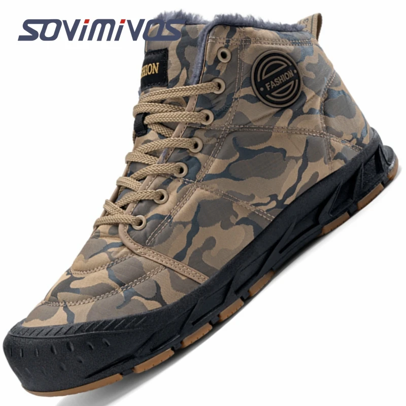 High-Top Men Hiking Boot Winter Snow Outdoor Shoes Lace-Up Non-slip Outdoor Sports Casual Trekking Boots Man Waterproof Suede