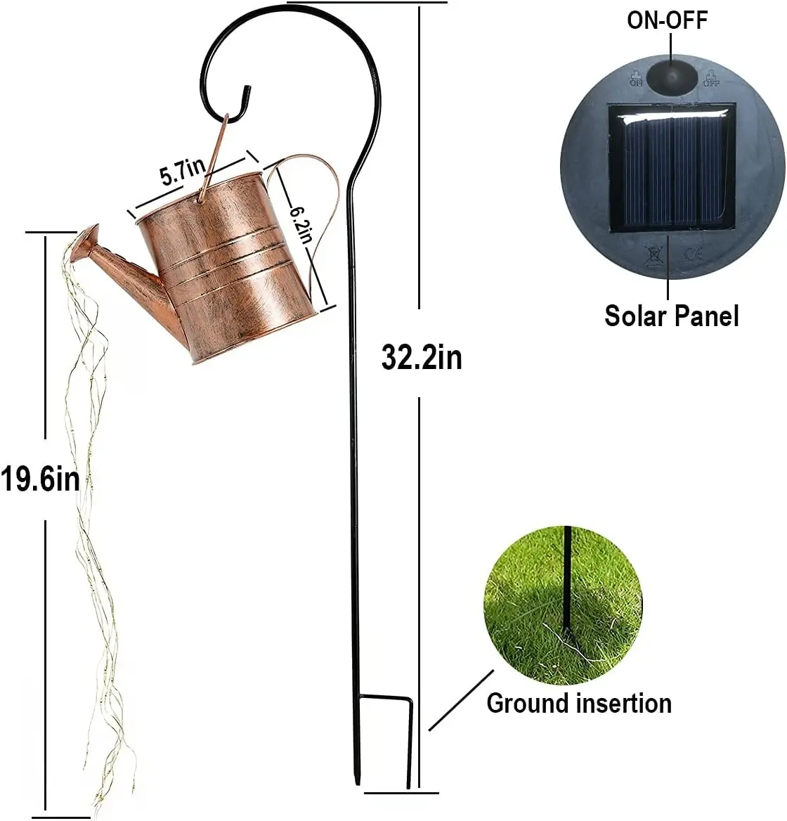 Luces solares para decoración de regadera al aire libre, linterna colgante impermeable para césped, Patio, jardín, regalo para abuela, mamá