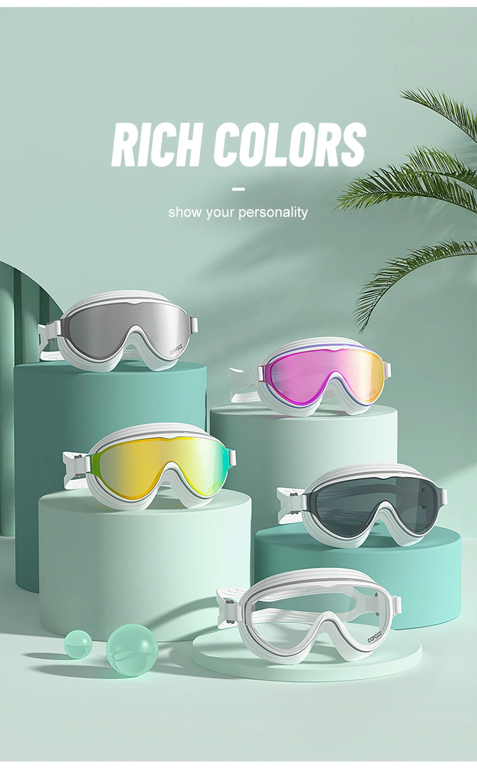 COPOZZ Neue Schwimmbrille für Erwachsene mit großem Rahmen, professionelle Beschichtung, langlebig, Anti-Beschlag-Komfortbrille, Schwimmbrille für Männer und Frauen – Detail 9
