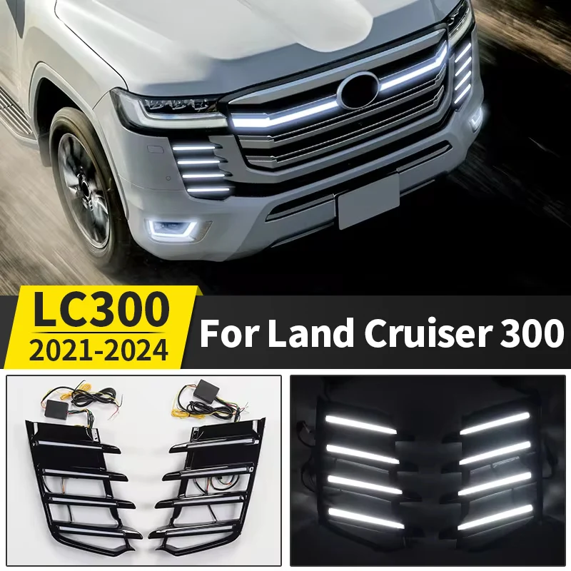 For 2021-2024 Toyota Land Cruiser 300 Bumper Front Grill LED Lamp Daytime Running Light LC300 Exterior Upgraded Accessories