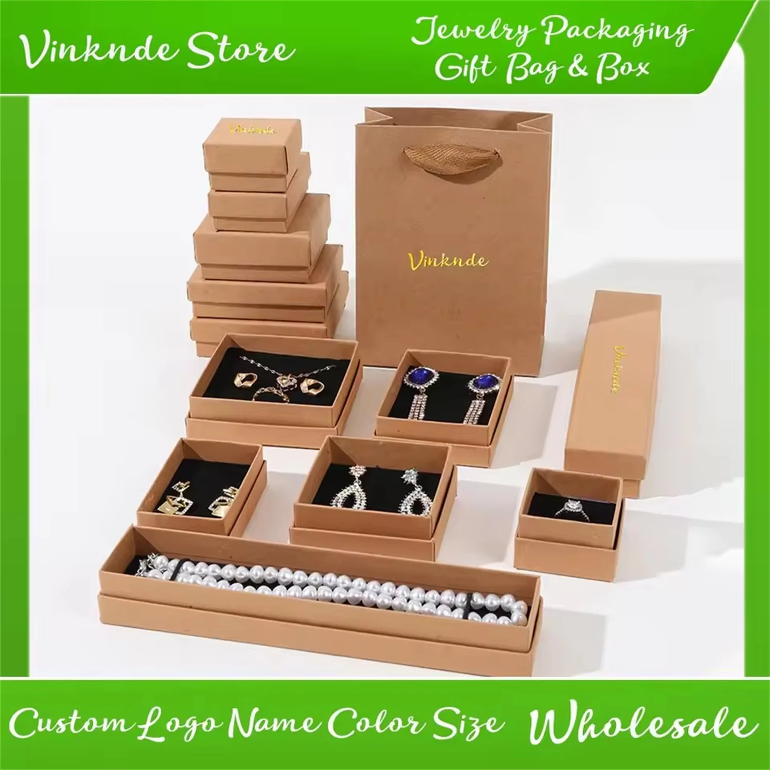 24pcs Luxury Custom Logo Boxes Kraft Paper Jewelry Bracelet Earrings Necklace Gift Packaging Box Wedding Favors Travel Organizer