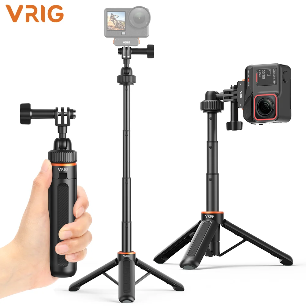 VRIG AC-80 Selfie-Stick-Stativ, Mini, tragbar, ausziehbar, mit 360°-Kugelkopf für GoPro, DJI, Insta360 Action-Kamera, Reise-Vlog, Outdoor