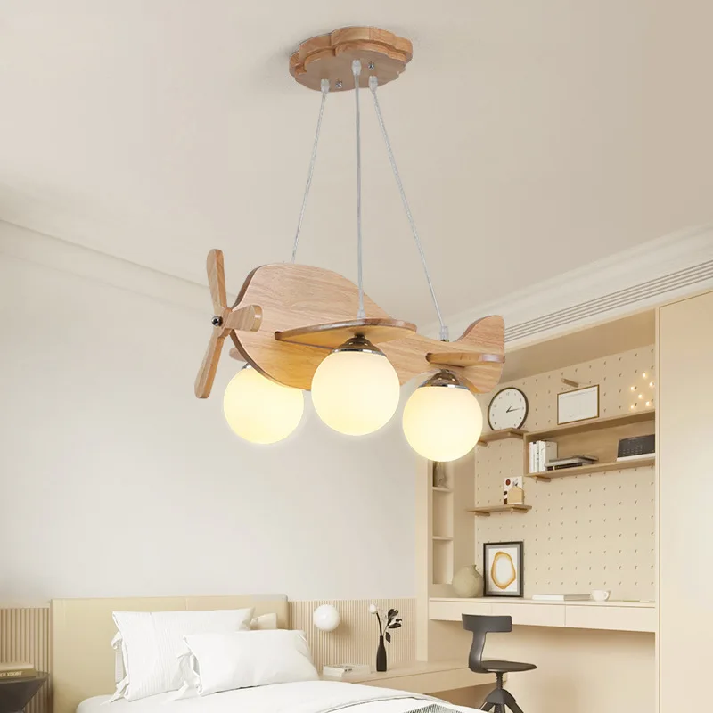 Aircraft chandelier simple modern creative art boy room decorative light log wind design children's room light