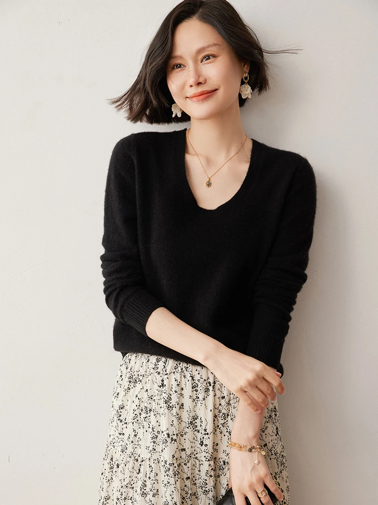 

Luxury Women's Cashmere Sweaters U-neck Pullovers Spring Autumn Winter Warm 100% Cashmere Knitwear Basic Casual Jumper Tops