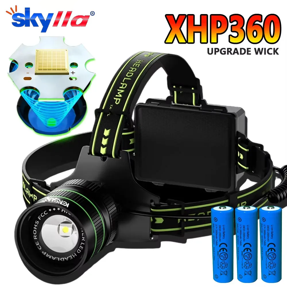 XHP360 WICK Powerful Headlamp Long Range Rechargeable Headlight Head Torch Flashlight With USB Charging Light Camping Fishing