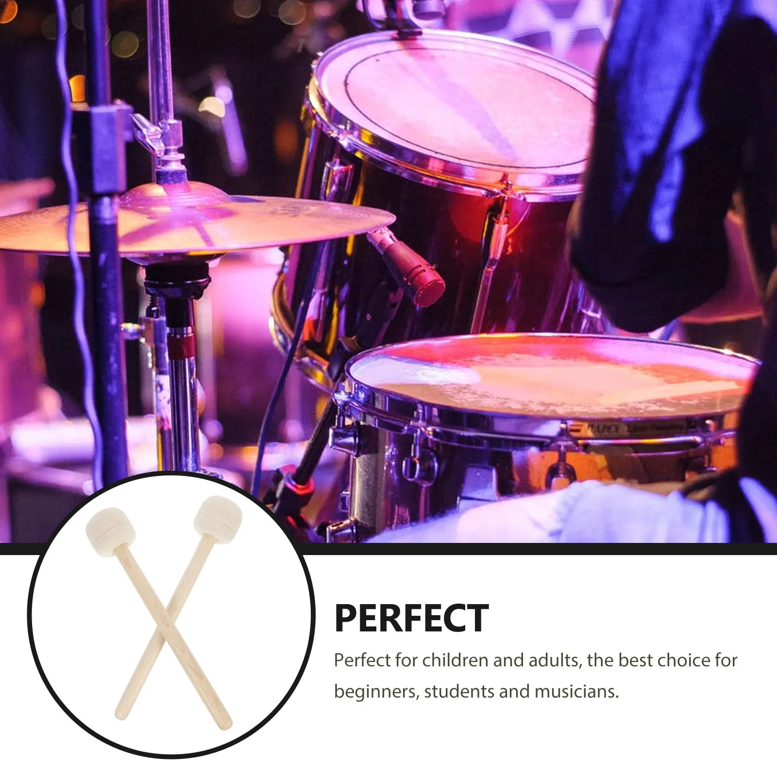 

2pcs Wool Drumsticks Smooth Durable Wooden Handle Percussion Instrument Percussion Instrument Accessories No Yellowing Quality
