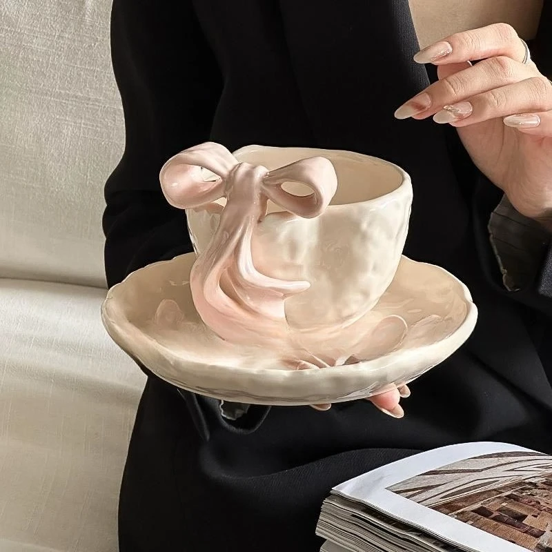 

Girly Heart Bow Embossed Plate Set, Gentle Pink Romantic, Ceramic Bowls, Yogurt Bowls