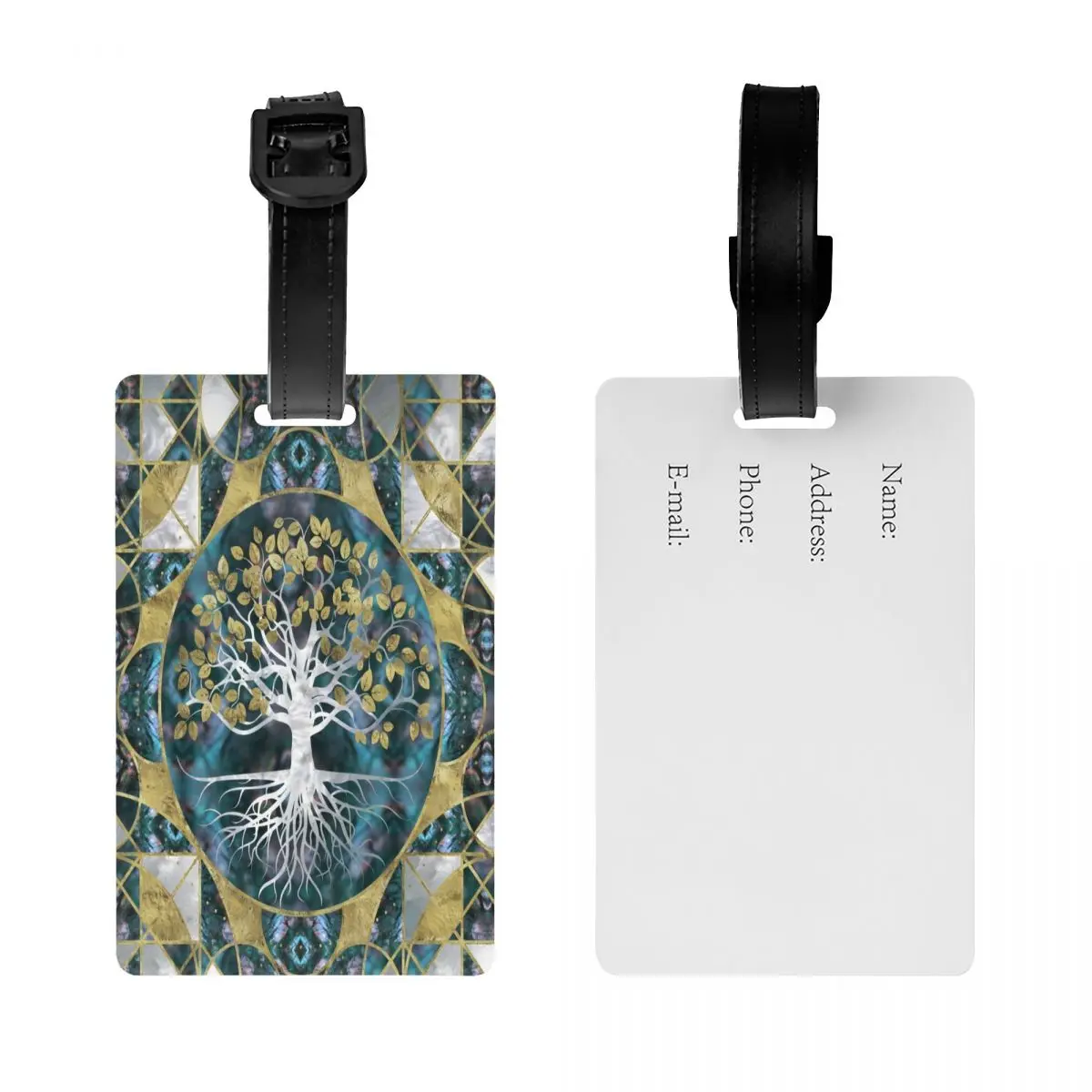 Tree Of Life Marble And Gold Luggage Tag for Suitcases Viking Yggdrasil Privacy Cover Name ID Card