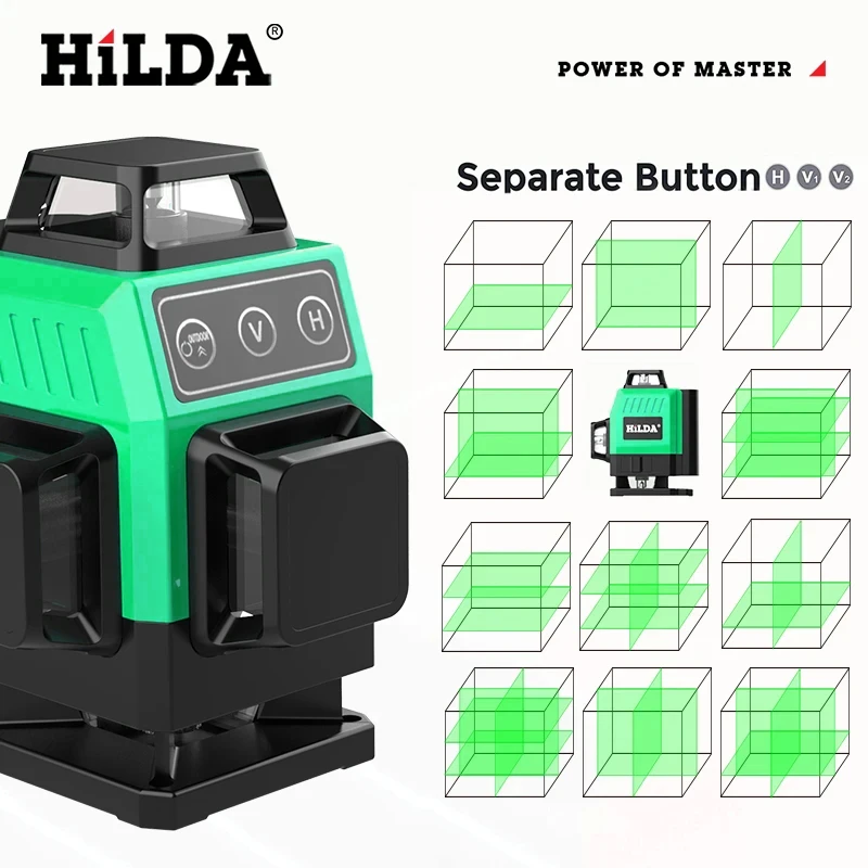 HILDA Mini 16 Lines Green Laser Horizontal 360 Self Leveling Vertical And Horizontal Strong Green Light Beam Optical Instrument