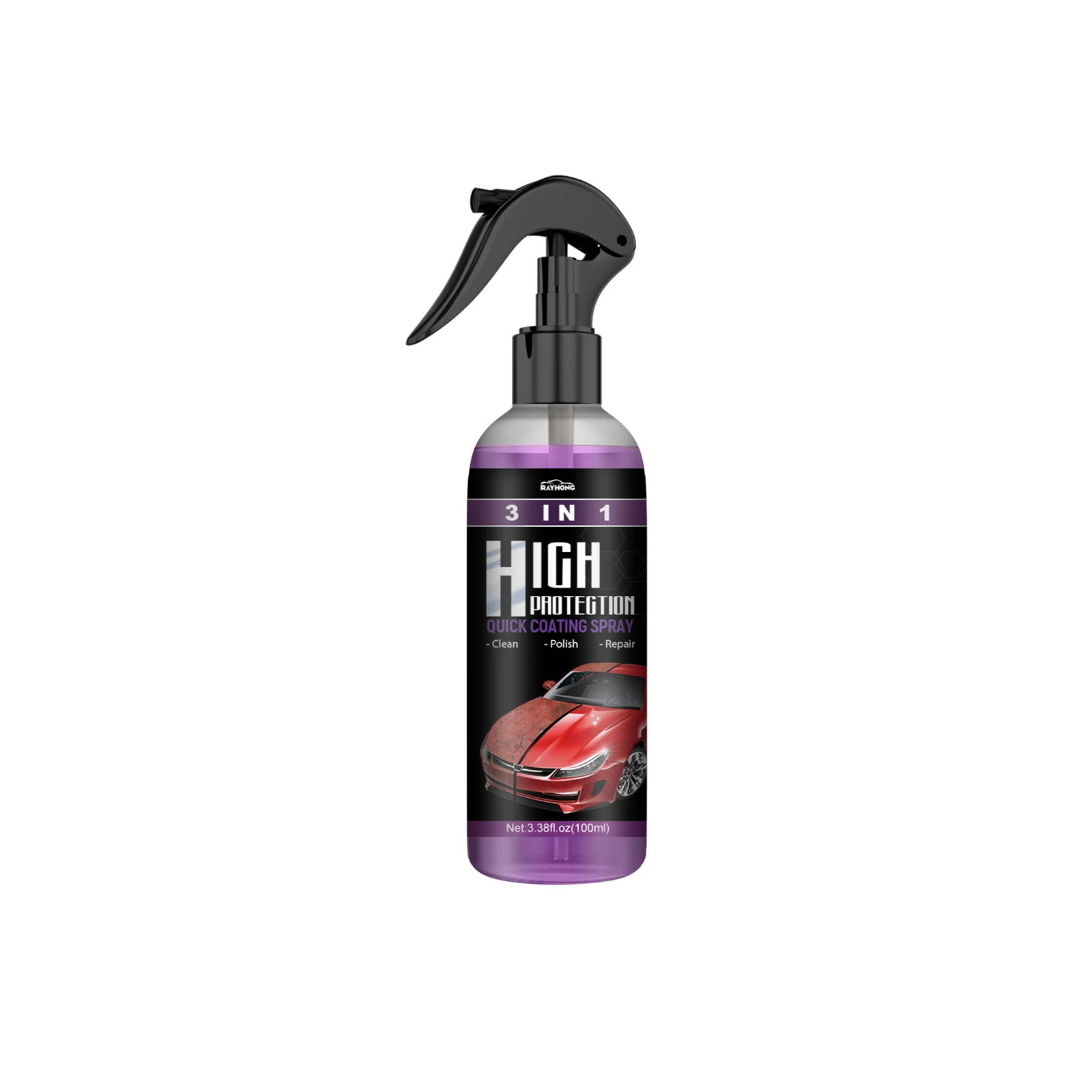 3-in-1 High Protection Quick Car Coating Spray - Bottle, Auto Hand Paint Color Change Cleaning Coating Spray, Hydrophobic Waterless Wash & Shine Shield for Most Cars, Trucks & SUVs