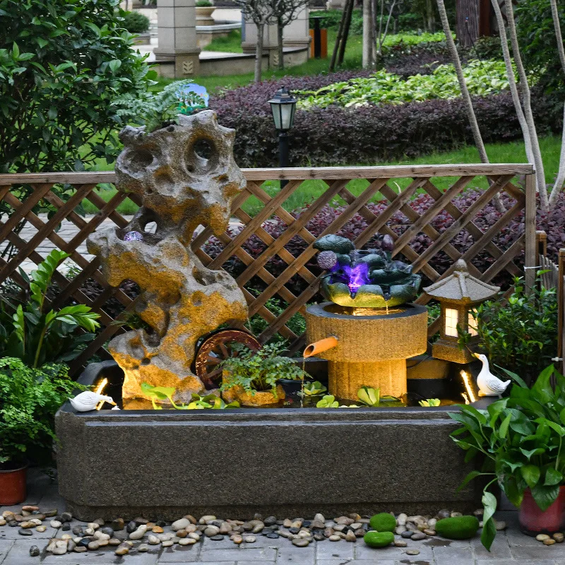 Outdoor balcony circulating water system flowing water ornament stone grinding courtyard water feature fish tank imitation stone