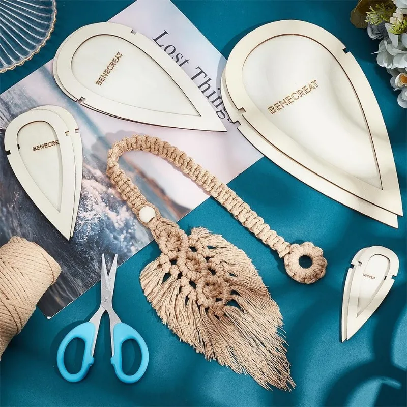 8 Pcs Wood Macrame Cutting Template Teardrop and Feather Macrame Cutting Molds Macrame Wall Hanging Cutting Tool for Making