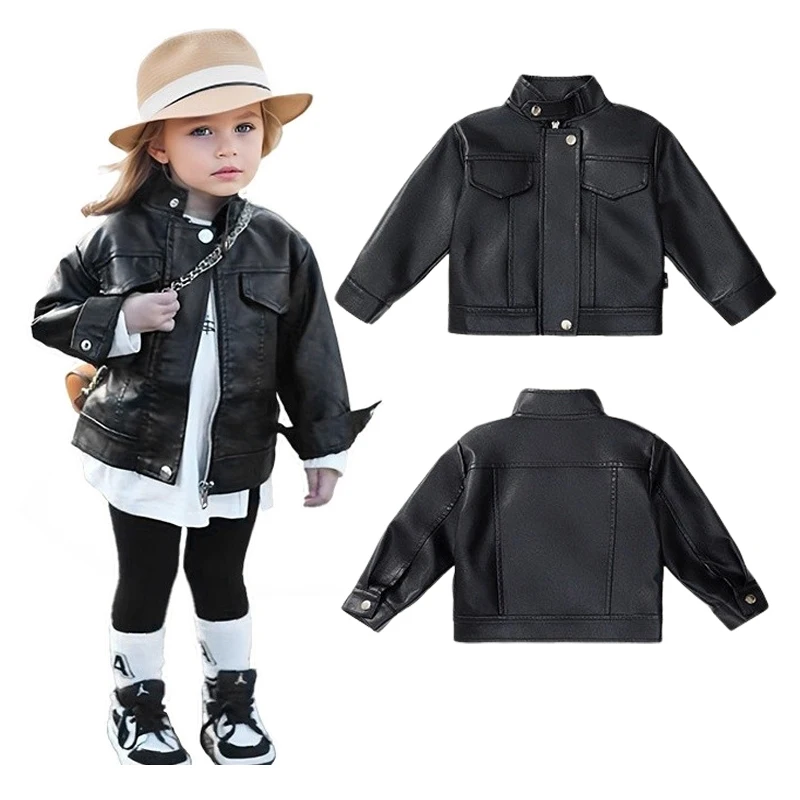 2024 New Children\'s Coat Spring Fall Girls Boys  Leather Jacket Handsome Fashion Casual Jacket  Outdoor Clothes For Children