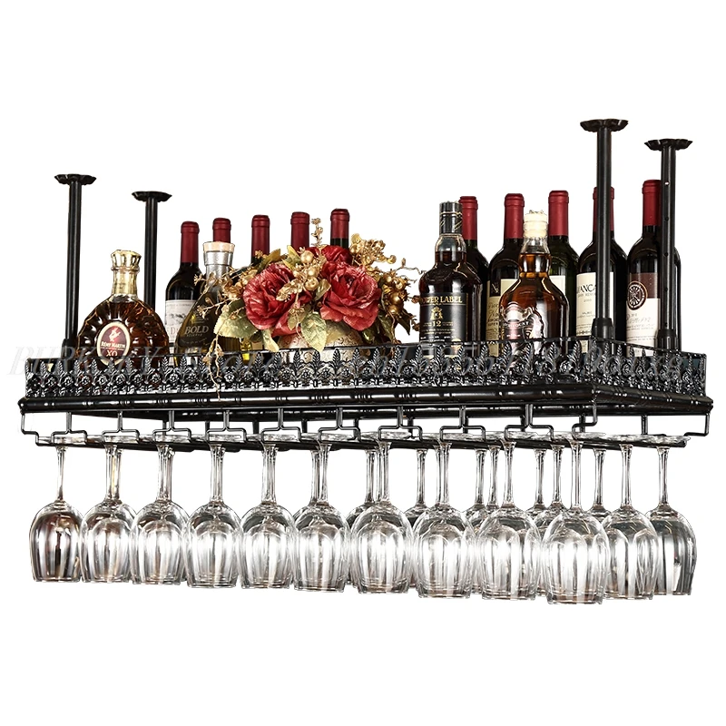 Ceiling Hanging Metal Stemware Rack, Upside Down Wine Glass Storage Holder for Home Bar Restaurant