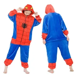 Marvel Spiderman children's autumn and winter warm cartoon anime flannel one-piece pajamas cosplay clothes student home clothes