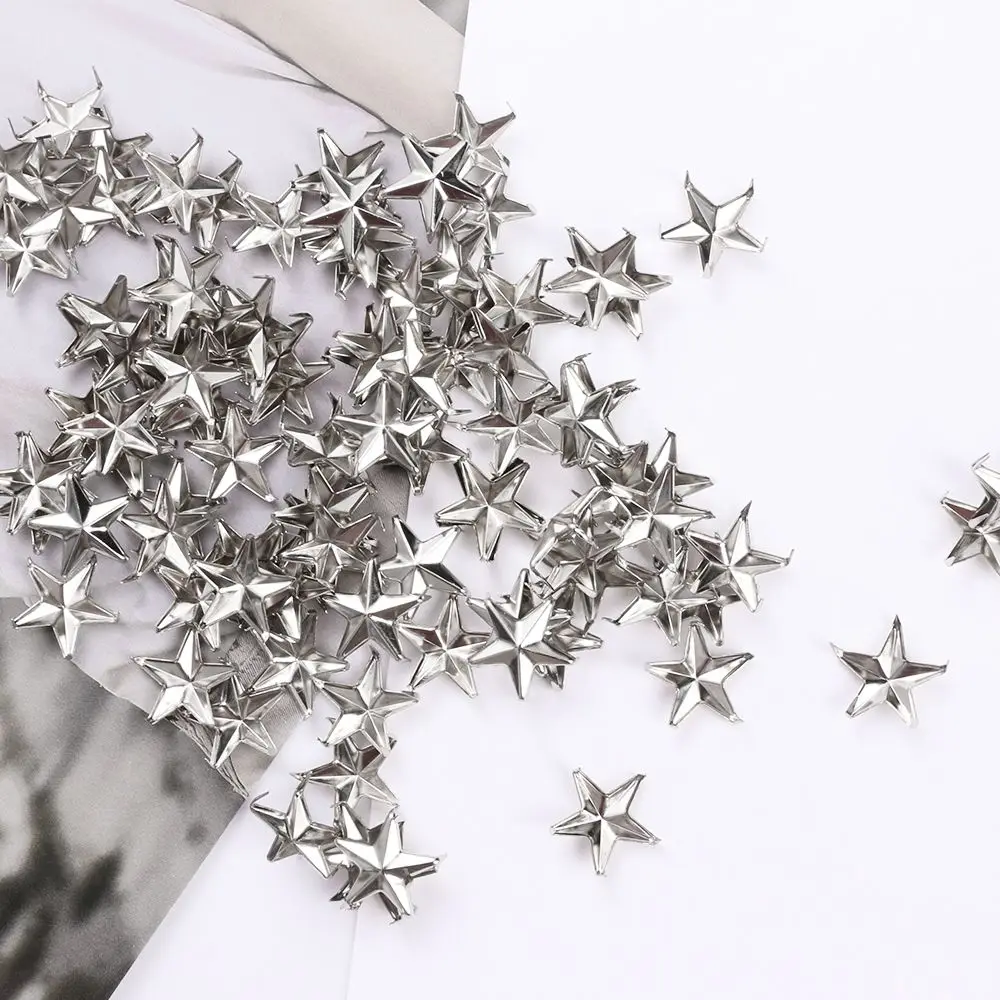 100pcs DIY Silver Sewing Decoration Clothing Accessories Studs Spikes Spots Nailhead Leather Craft Star Rivets