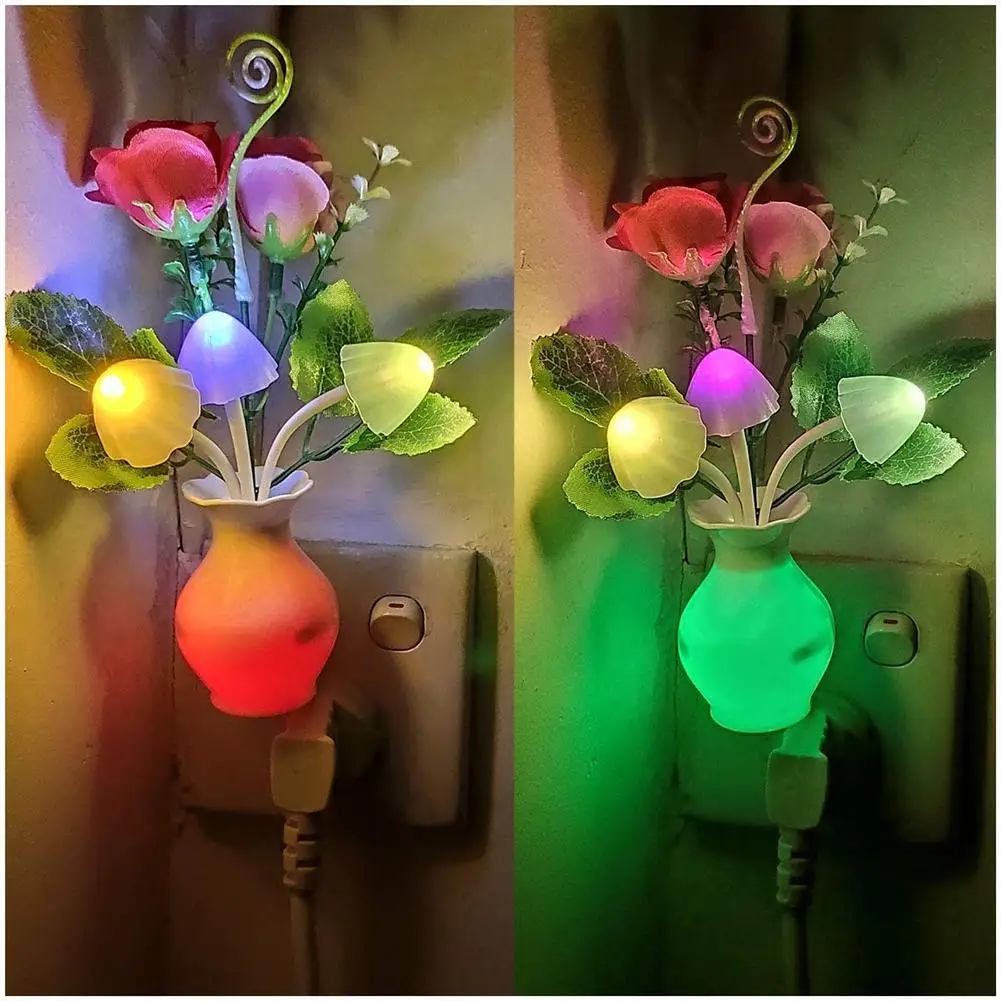 0.5W Energy Saving Lamp Dream Nightlight Rose Flower Mushroom Night LightsPlug In LED Night Light W/Auto Dusk To Dawn Sensor