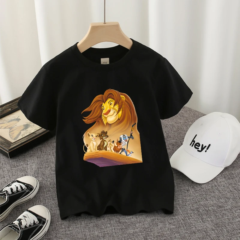 Mufasa Lion King Kids T-shirt Cotton Disney Movie Simba Role Cartoon Print Tee Shirt Boy Childern's Streetwear Clothes Cute Gift