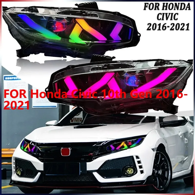 

For Honda Civic 10th Gen 2016-2021 1Pair RGB LED Headlights DRL Assembly Kit