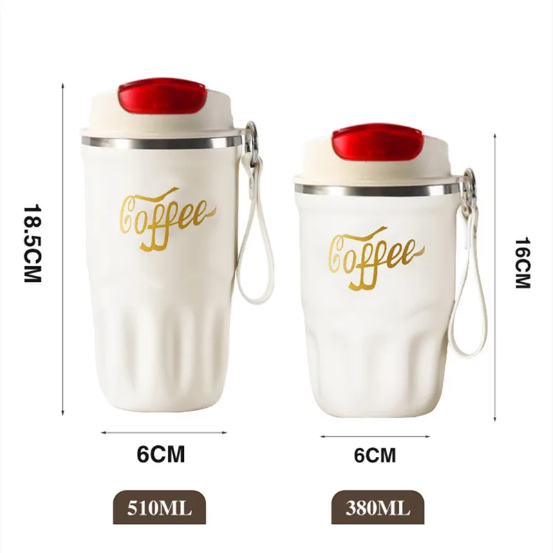 New Fashion 380ml/510ml Stainless Steel 316 Coffee Mug With Rope Portable Car Thermos Mug Vacuum Flask Travel Tumbler