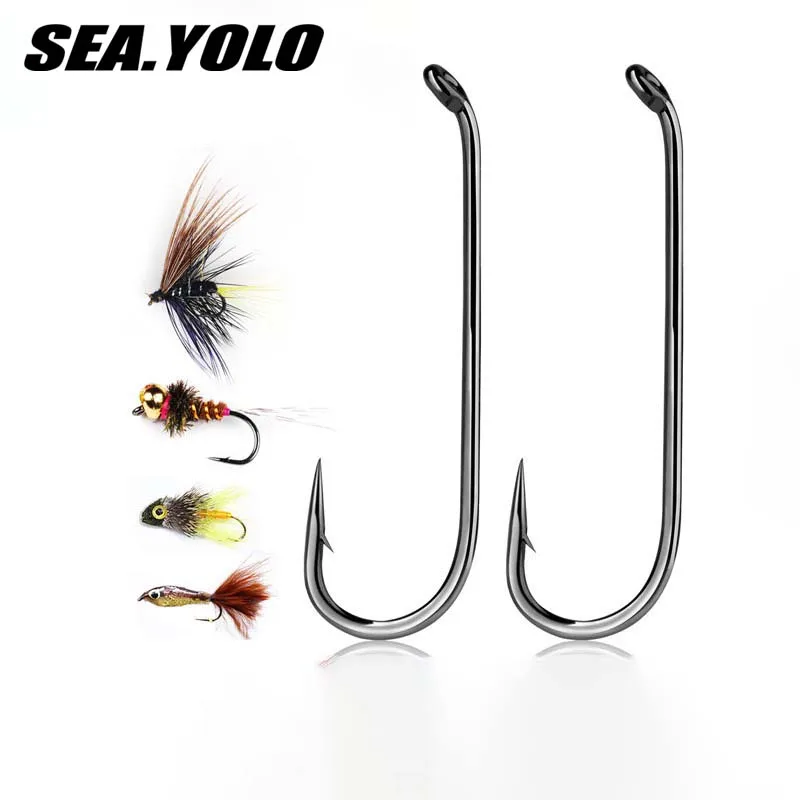 Sea.Yolo 50pcs/pack High Carbon Steel Lure Fly Hook Micro Curved Handle Fly Fishing Hook Barbed Bionic Hook Reservoir Fishing