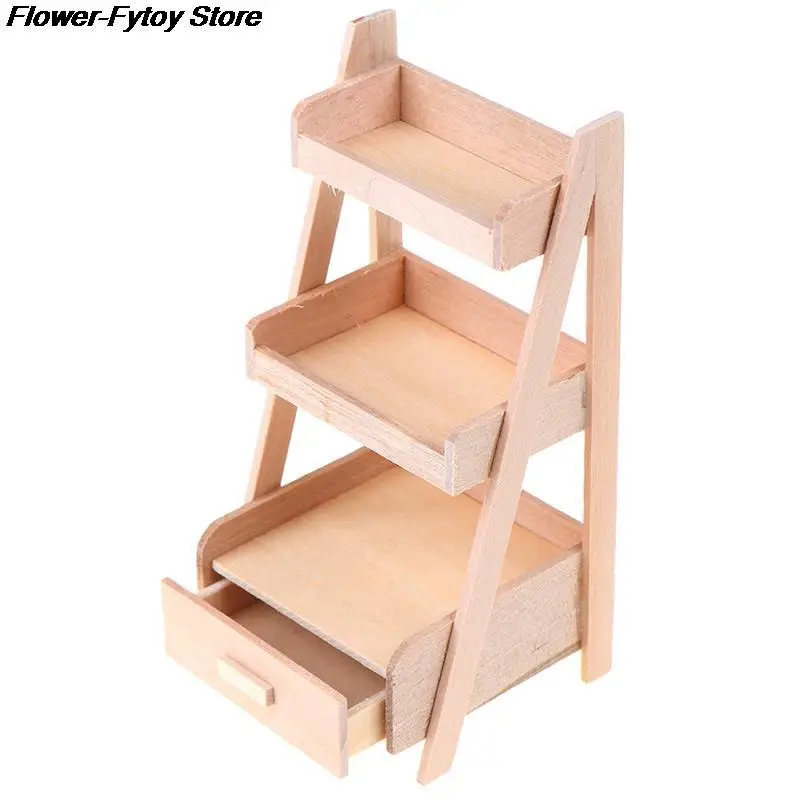 DIY 1:12 Scale Dollhouse Wood Shelf Flower Stand Mini Doll House Handmade Furniture Model Toys