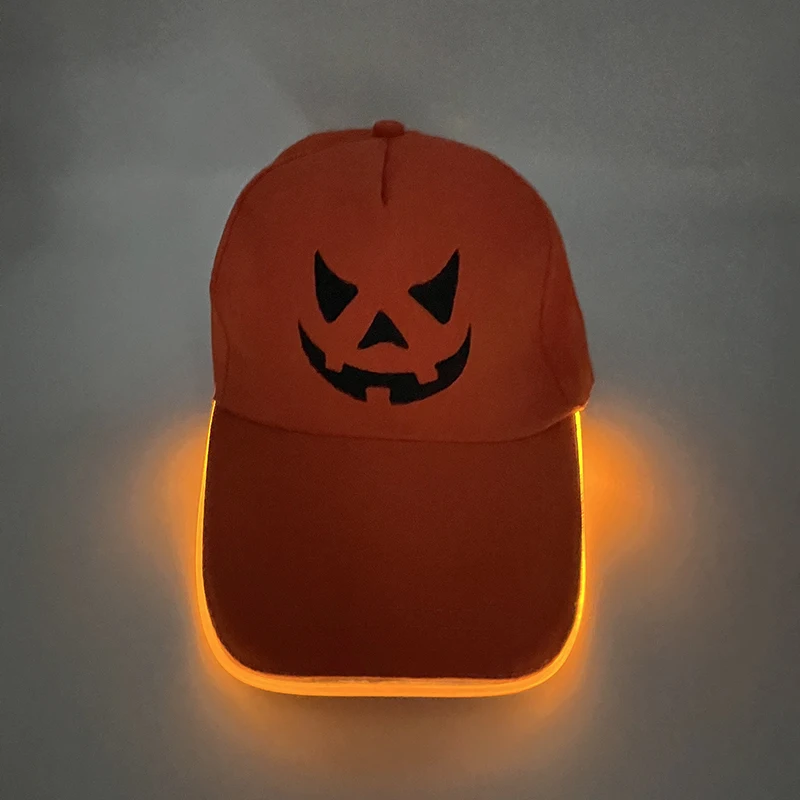 Wholesale Glowing Pumpkin Baseball Cap Halloween Masquerade Club Fluorescent Party Funny Gift LED Orange Pumpkin Baseball Cap