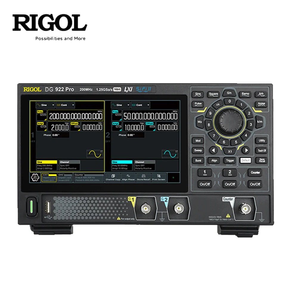 Rigol DG900 Pro Function Generator 70M to 200M 1.25Gsa/s, Dual Channel 16-bit, 16M Arb Waveform, Noise/Pulse/Harmonic Generator