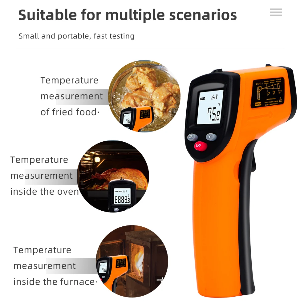 Termómetro infrarrojo electrónico, medidor de temperatura sin contacto láser, pantalla LCD Digital, lectura instantánea, para el hogar, 50-400 ℃