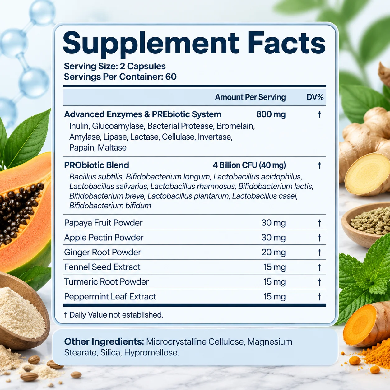 Digestive Enzymes Daily Support - Nutrient Absorption, Regular Bowel Movements, Balances Intestinal Flora, Reduce Bloating