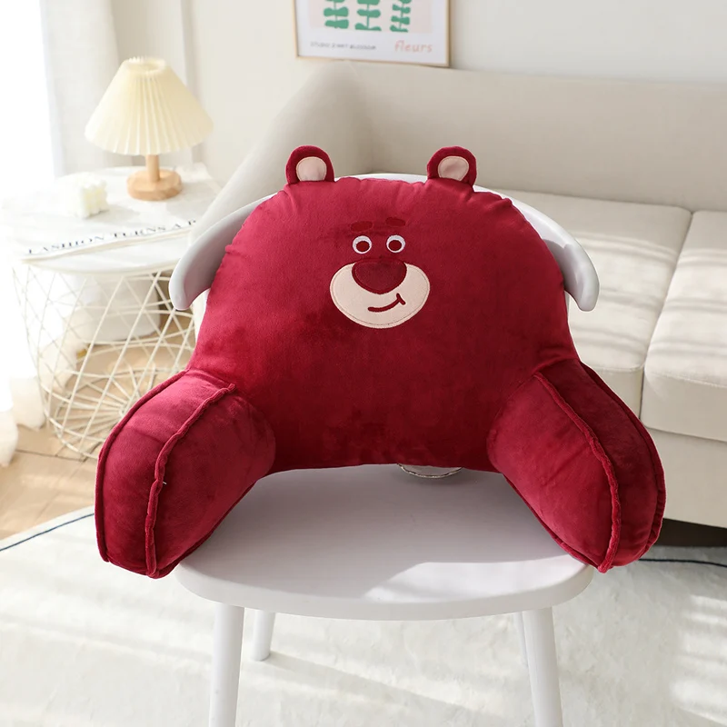 Strawberry Bear Winnie Bear Waist Rest Cushion Soft Thicken Heighten Lumbar Support Pillow for Chair Bed Washable