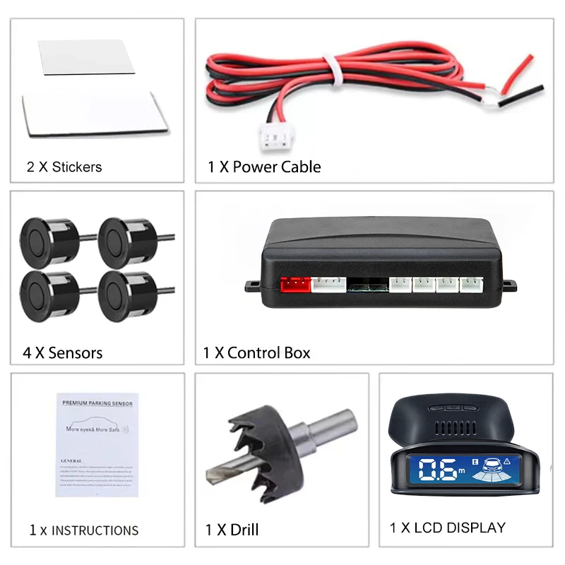 Front Rear Parking Sensor Kit 8 Probe Auto Blind Spot Radar LCD Monitor 12V Parktronic Reverse Backup Assist System view 6