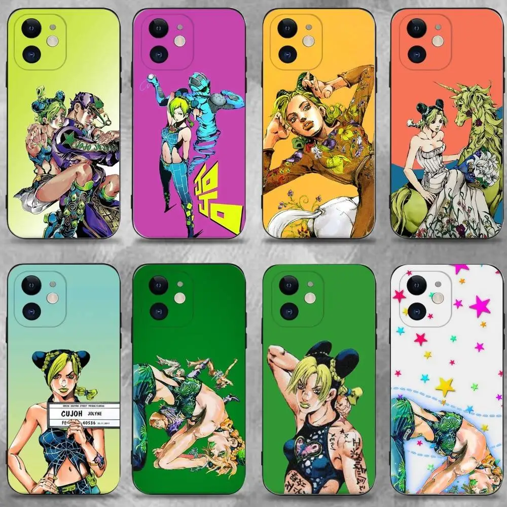 

Anime Jolyne jojo Phone Case For iPhone 16,15,14,13,12,11 Plus,Pro Max,XS,X,XR,SE,Mini,8,7,Soft Silicone Black Cover