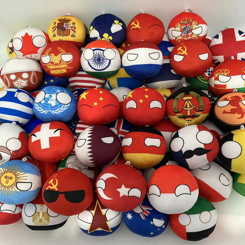 Country Ball Plush Toys Keychain Country Balls Pendant Soft Stuffed Doll Keyring Bag Charms For Kids Children's Day Gift