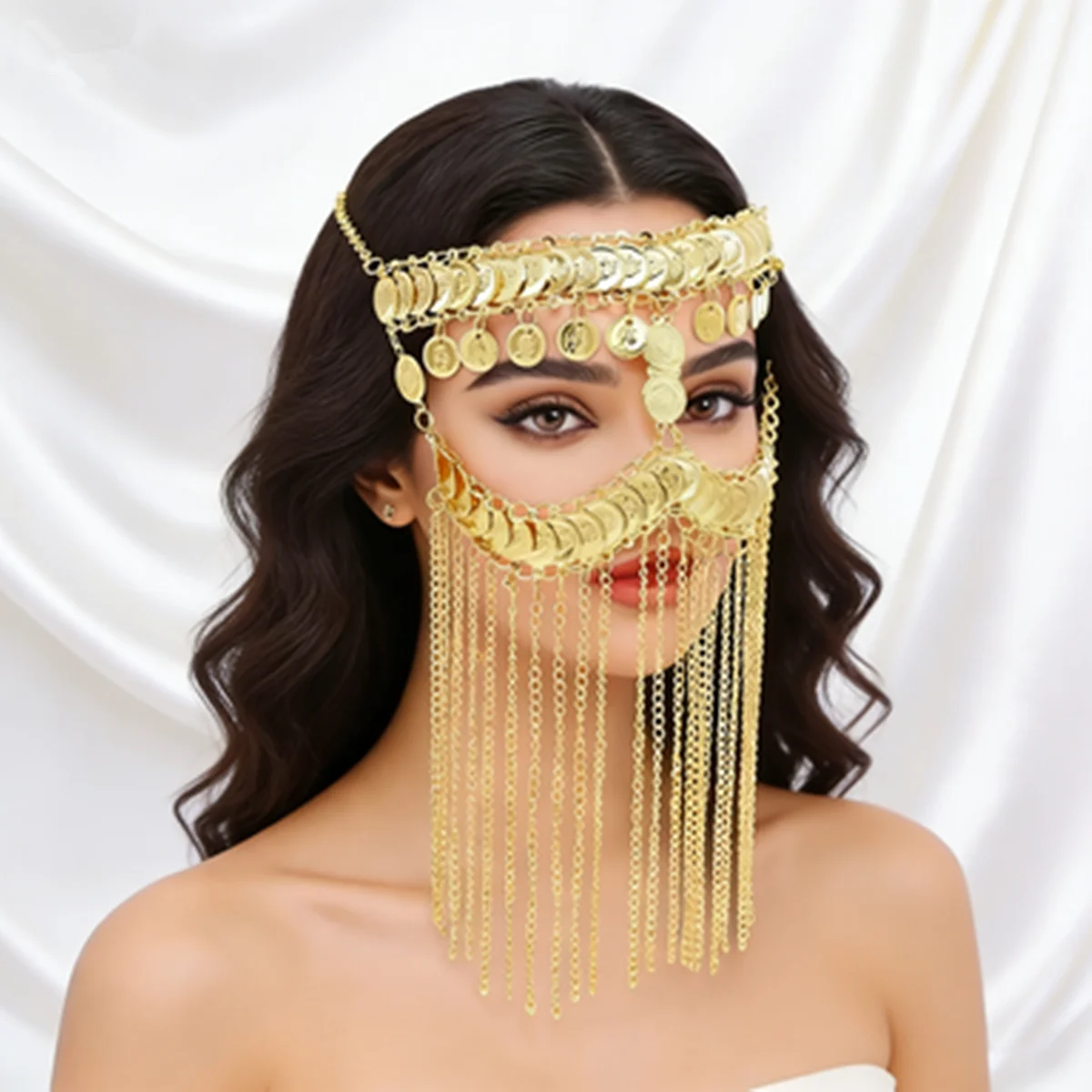 Middle East New Style Bridal Headwear Dance Face Chain Metal Coin Tassel Face Decorations for Belly Dance Accessories