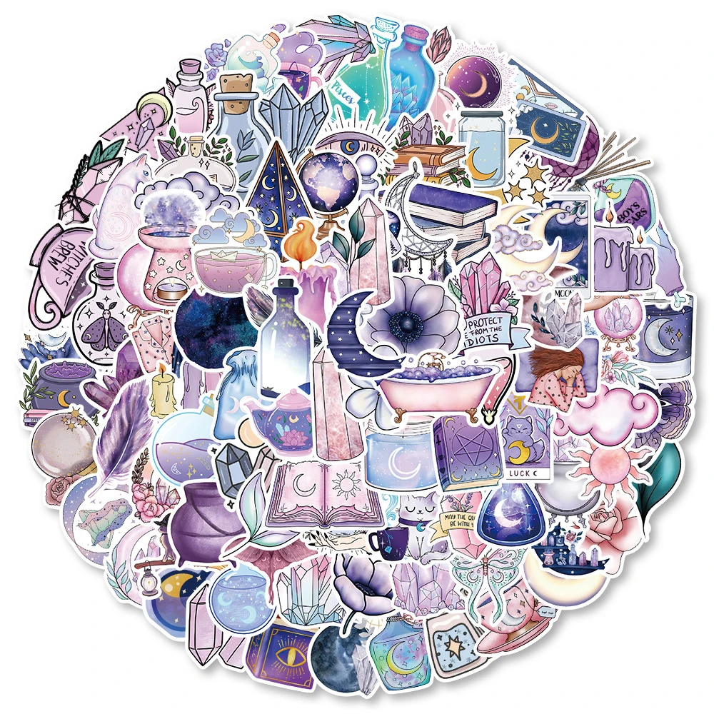 10/30/50/100pcs Ins Style Purple Cartoon Stickers Moon Clouds Graffiti Sticker Notebook Laptop Luggage Decoration Decals Gift