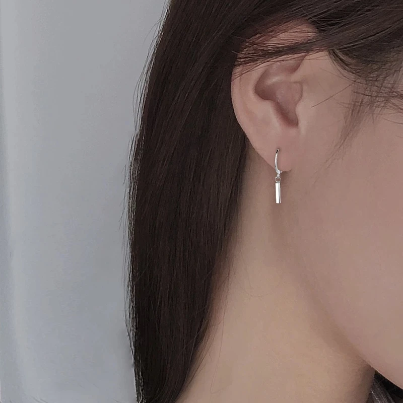 New Silver Color Geometric Square Column Earrings for Women Girl Simple Ear Buckles Korean Fashion Cute Earring Jewelry Gifts